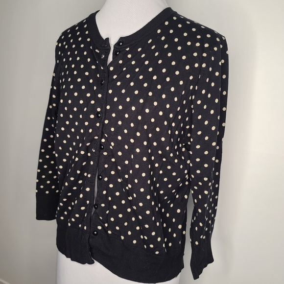 Cable & Gauge Polka Dot Button Front Cardigan Sweater Black and Cream Size L Lg - Picture 3 of 4